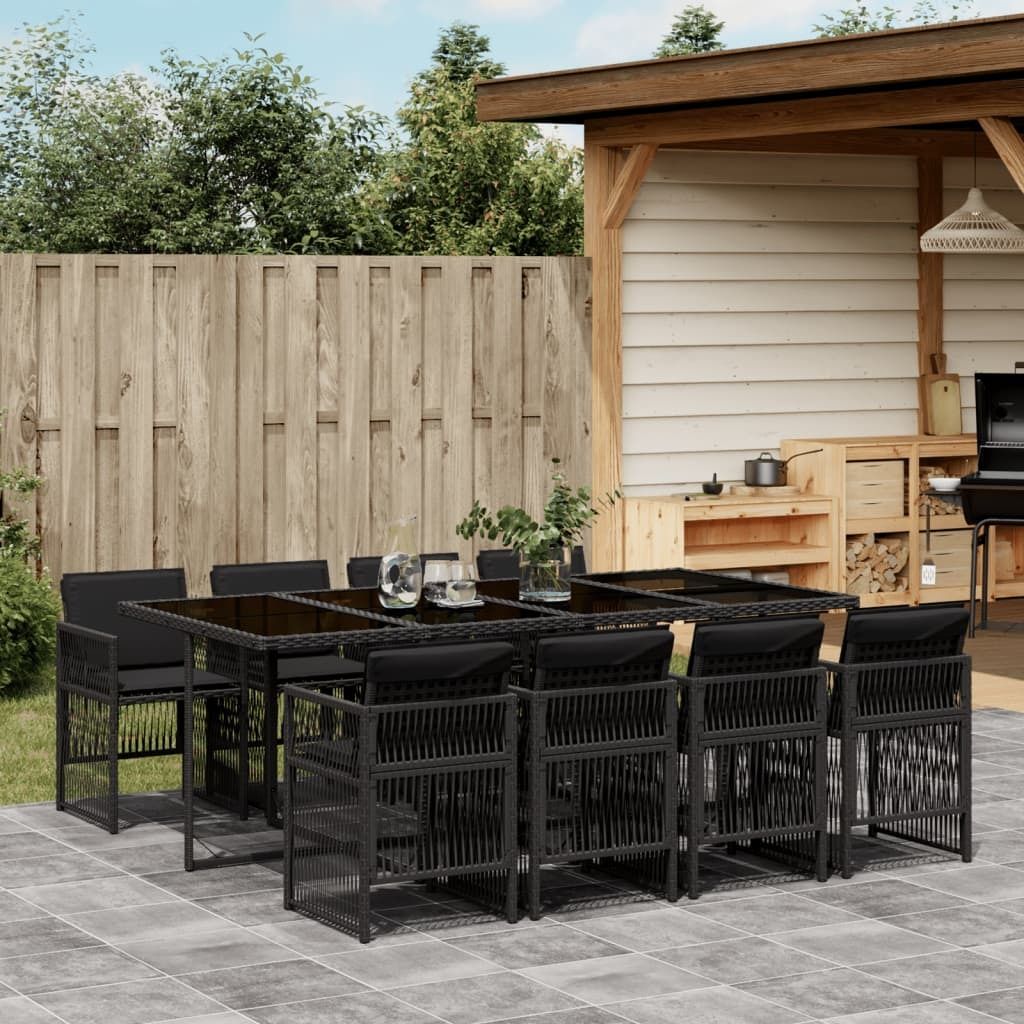 Maison Exclusive - 9-tlg. Garten-Essgruppe mit Kissen Schwarz Poly Rattan