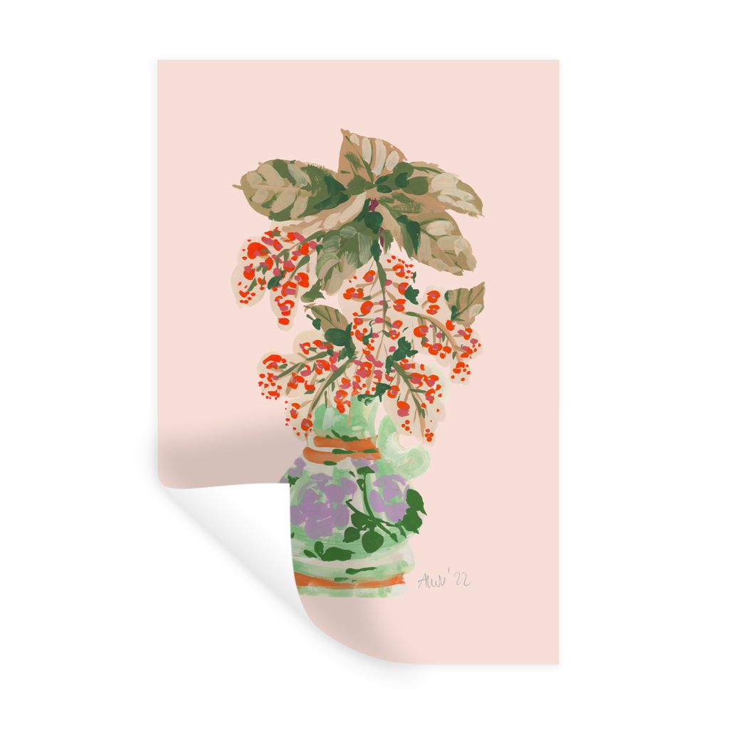 MuchoWow Wandtattoo Wandsticker Wandaufkleber Blumen - Vase - Pflanzen - Pastell 40x60 cm Selbstklebend und Repositionierbar - Wierderverwendbar ...