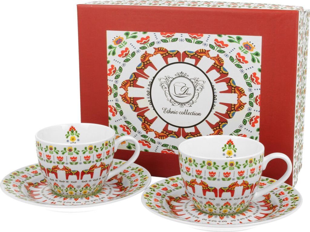 DUO ETNO 2er-Set Espressotassen 90 ml SCANDINAVIAN mit Untertassen, New Bone China Porzellan