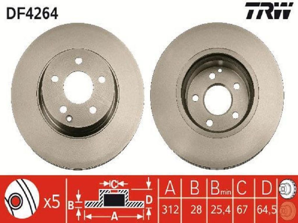 TRW Bremsscheiben (2 Stück) Vorderachse DF4264