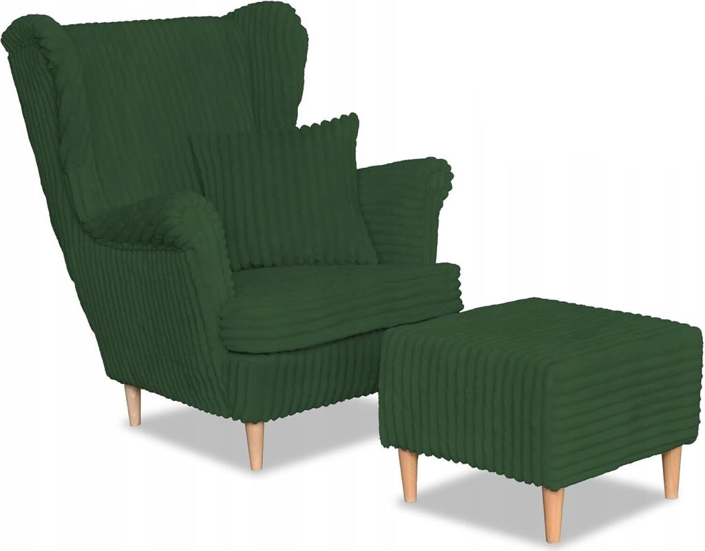 Family Meble Ohrensessel mit Hocker Rene Relaxsessel Skandinavisch Bequemer Cord Sessel Loungesessel Fernsehsessel Wohnzimmer Schlafzimmer (Estell 6)