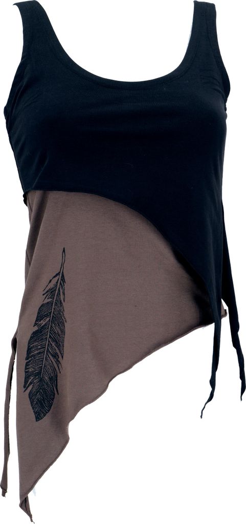 Festival Elfen Top aus Baumwolle, Lagentop, Pixitop - Schwarz, Damen, Braun, Elasthan,Baumwolle(Bio), Größe: XL
