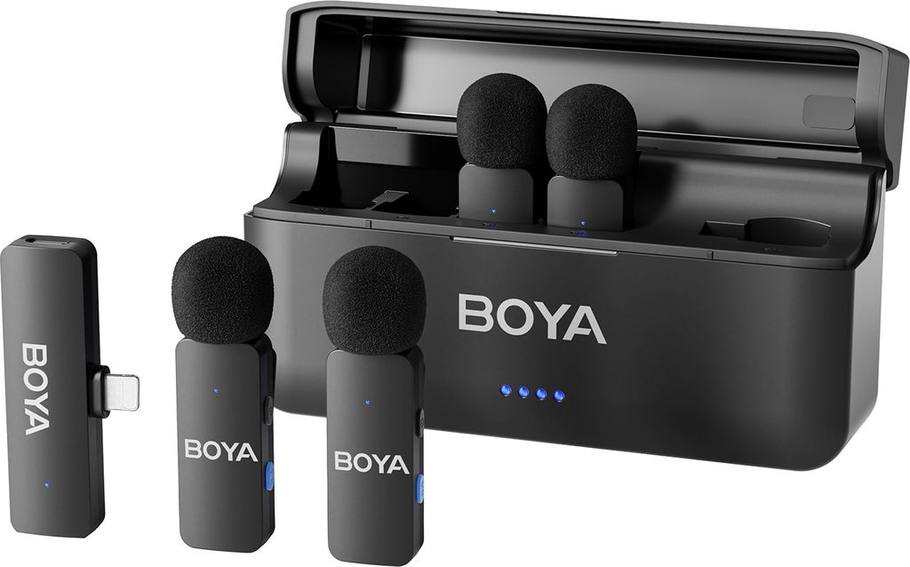 BOYA BY-V4D 4-Kanal 2,4G Kabelloses Mikrofonsystem Ansteck-Telefonmikrofon Omnidirektionales Mini-Ansteckmikrofon Automatische Kopplung Intelligent...