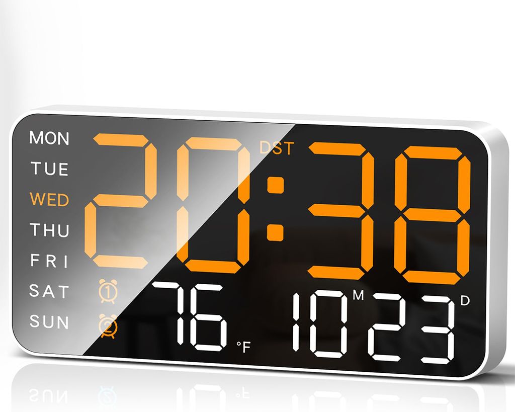 9,5'' Große Digitale Wanduhr, LED Wecker mit Großen Ziffern, Datum, Temperatur, Sommerzeit, 5 Helligkeitsstufen für Schlafzimmer, Büro, Wand, O...