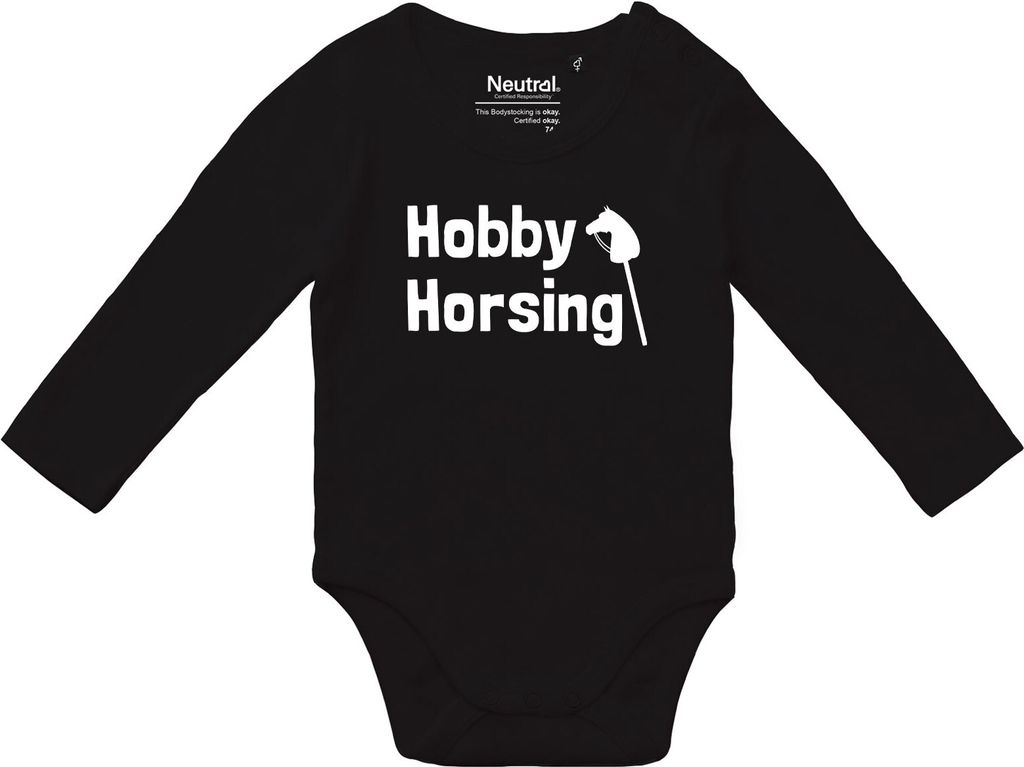Huuraa Baby Body Hobby Horsing Steckenpferd 80 Black Baumwolle Fairtrade Langarmbody Geschenkidee