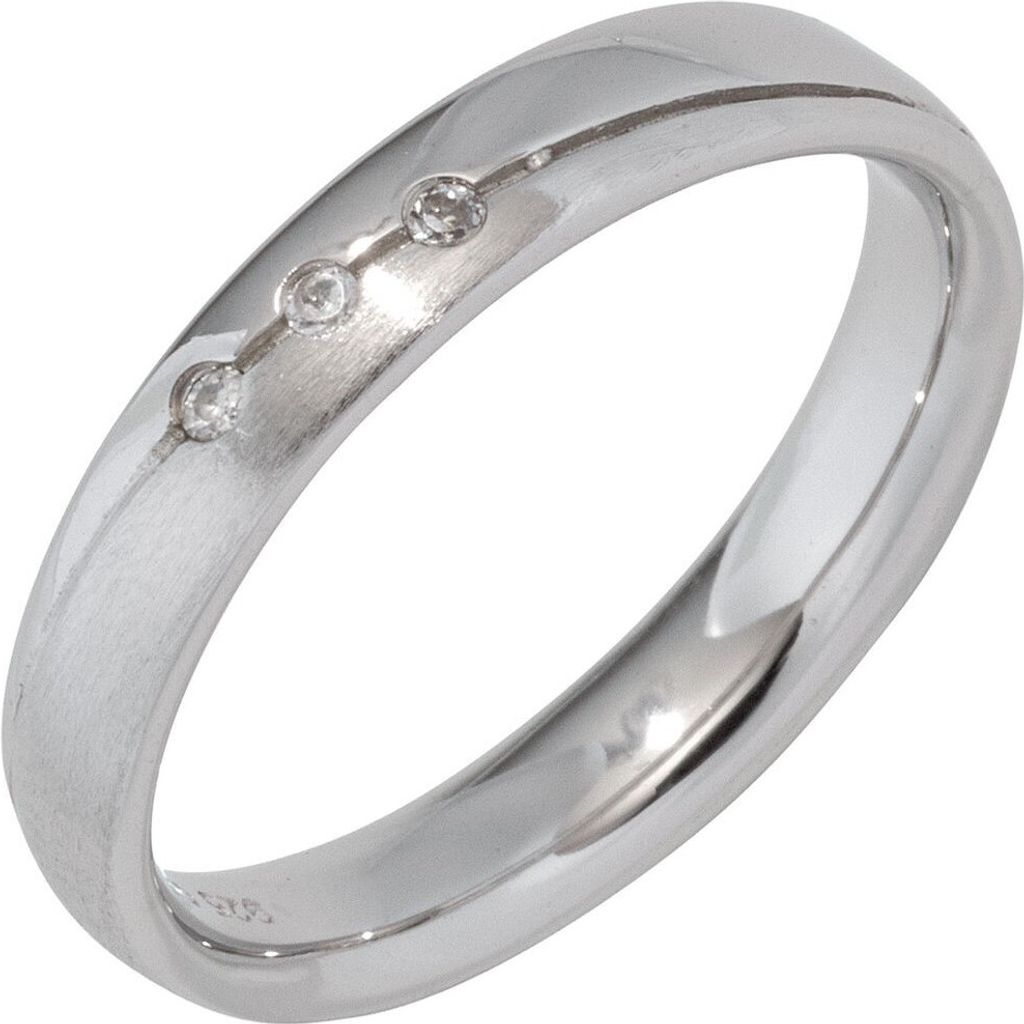 Partner Ring Damenring mit 3 Zirkonia weiß 925 Silber Silberring teilmattiert Innenumfang 54mm Ø17.2mm