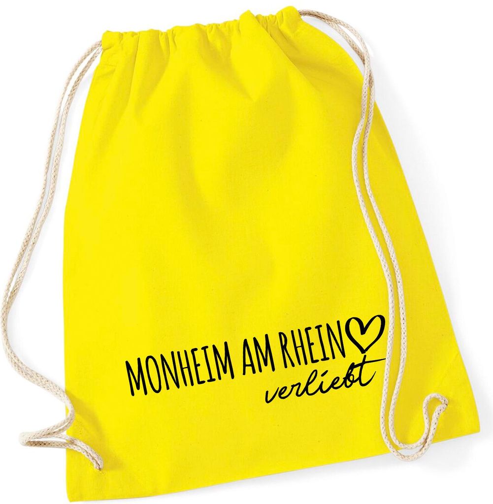 Huuraa Turnbeutel Monheim am Rhein verliebt 12 Liter Yellow Baumwolle Rucksack Geschenkidee