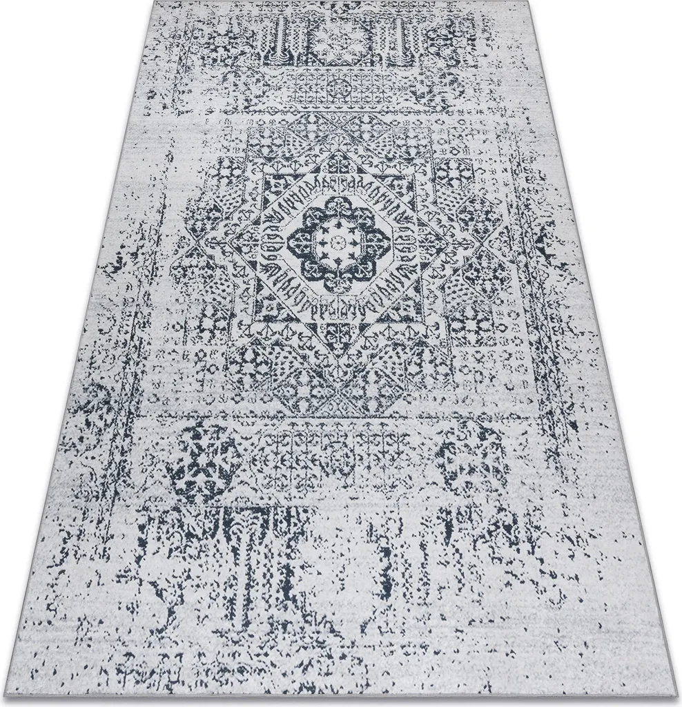 Tapis anti-glisse lavable 120x170 cm Rosette blanc noir pour sol humide