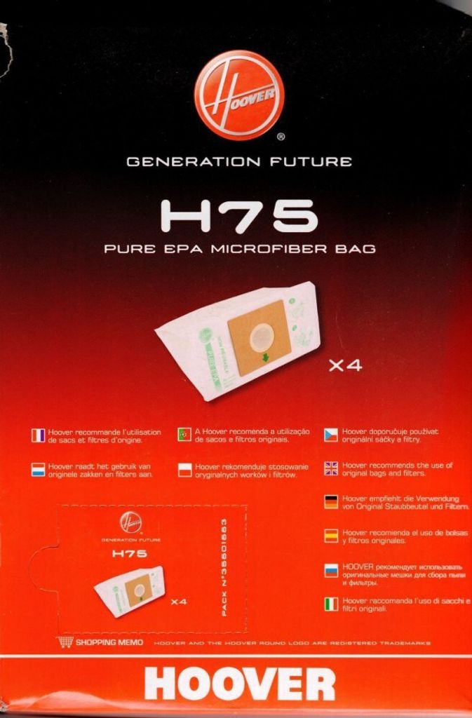 Hoover H75 Micro Bag, Staubbeutel, Zylinder-Vakuum, Weiß, Produktbild 