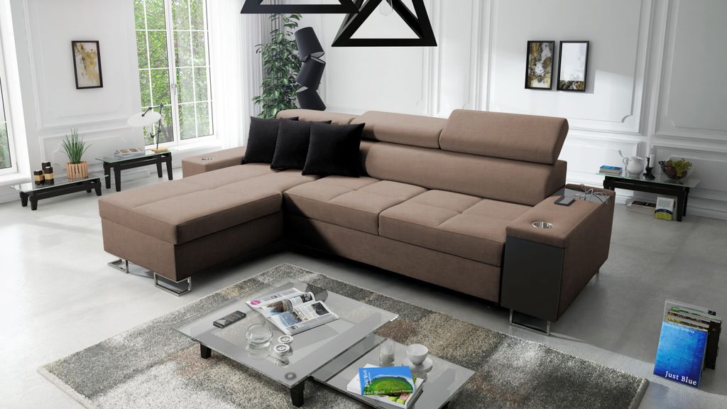 Kaiser Möbel Bequemes Ecksofa mit Schlaffunktion MORENA I MAXI Sawana Braun Links