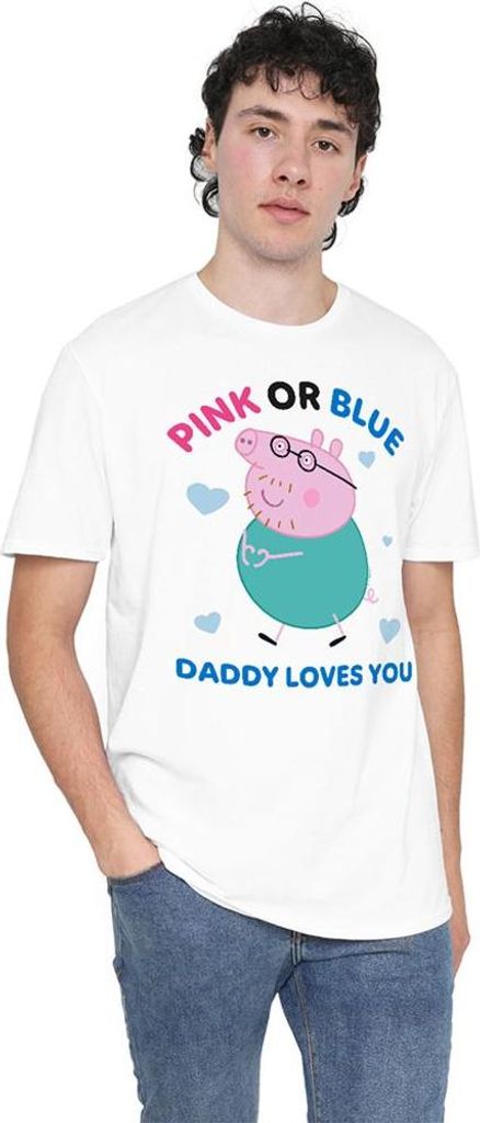 Peppa Pig - "Pink Or Blue Daddy Pig Loves You" T-Shirt für Herren/Damen Uni TV21659 (XL) (Weiß)