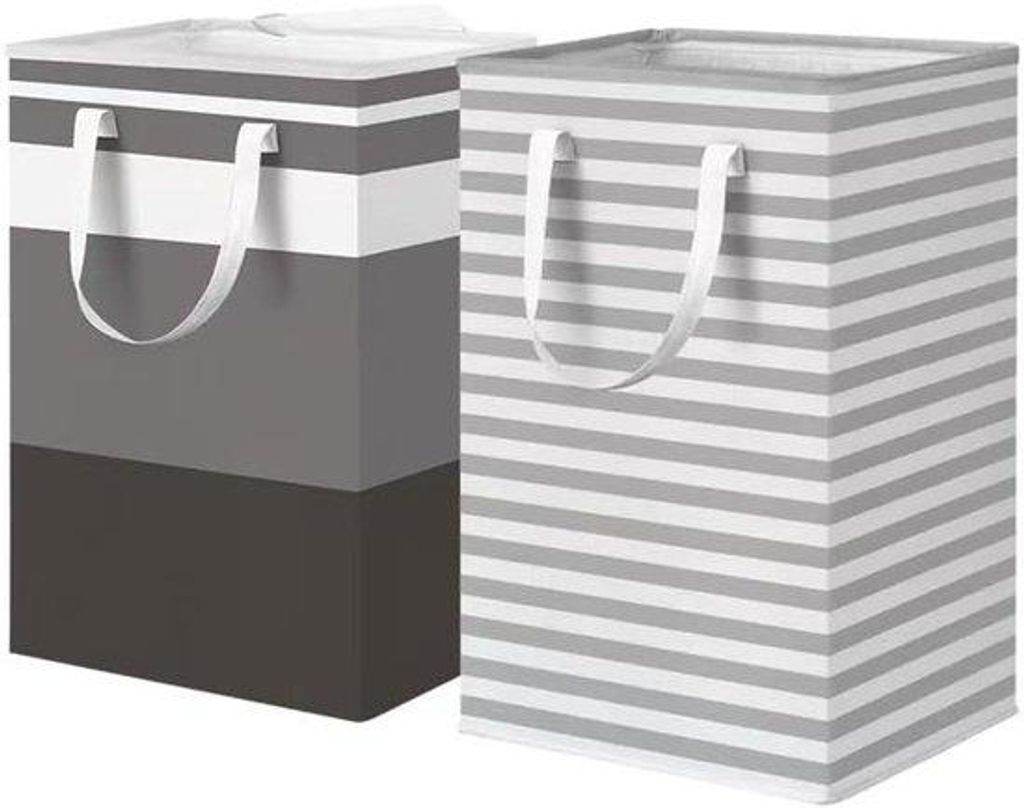 Opvouwbare Wäschekorb - Geschlossen - Mit Griff - Für Schlafzimmer und Badezimmer geeignet - 75 Liter - Grau - 40 x 30 x 60 cm - Set aus 2