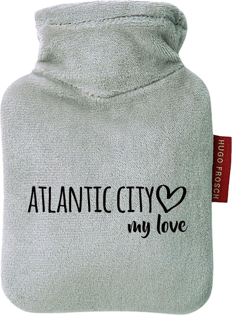 Huuraa Mini-Wärmflasche Atlantic City my love 0,2 Liter Grey Mini Veloursbezug Taschenwärmer Geschenkidee