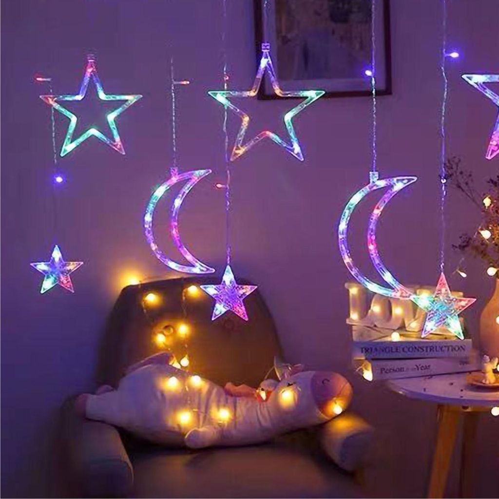 Star Moon Curtain String Lights LED Lamp Add Romantic Ambience Window Curtain Lights for Bedroom Living Room Shop Color