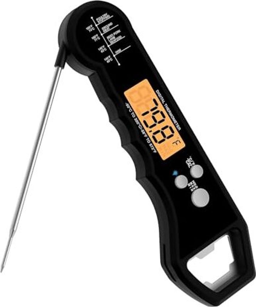 Fleischthermometer digitales Koch wasserdichte Lebensmittel Hintergrundbeleuchtung Kalibrierungssonde Küche Outdoor BBQ (Schwarz)