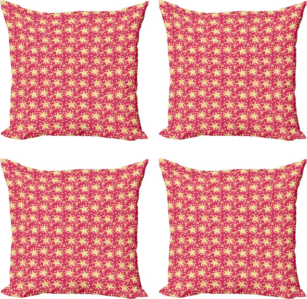 ABAKUHAUS Star Kissenbezug Set (4 Stück), Retro Fantasie Comic Cartoon, Moderner Doppelseitiger Digitaldruck, 40 cm x 40 cm, Dunkle Coral Blassgelb
