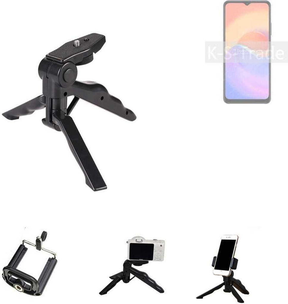 K-S-Trade Stativ Tisch-Ständer Dreibein Handy-Stativ Ständer kompatibel mit ZTE Voyage 30S 5G Mini-Stativ Smartphone Tripod Handy-Stativ aus Plastik