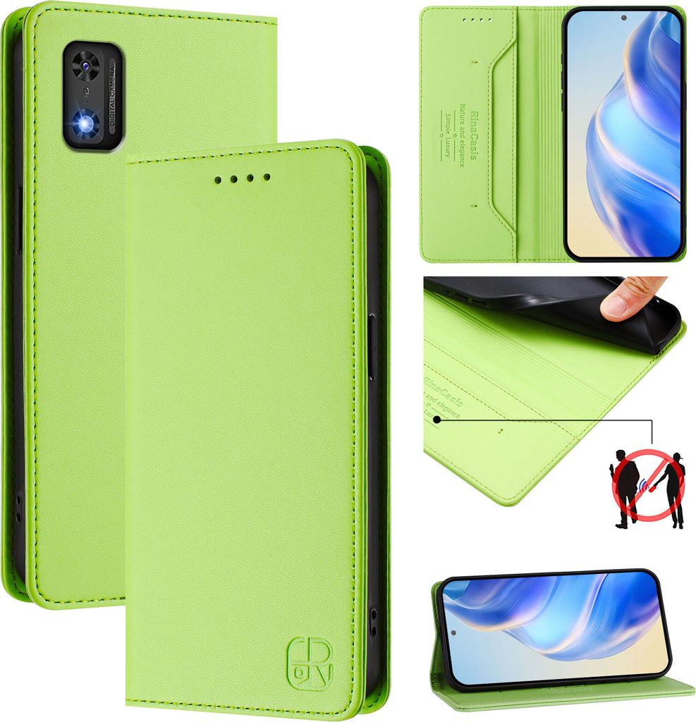 Lederhülle für Tecno Pop 6C / Itel A18 Hülle Flip Brieftasche Kartenfächern Ständer Schutzhülle Grün