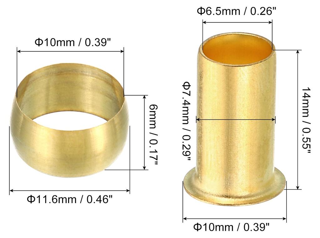 10mm Rohr AD Messing Kompression Hš¹lsen Zwingen 60Pack Messing Zwinge Fitting und Schlauch Einfš¹gen Unterstš¹tzung Sortiment Kit fš¹r Luf...