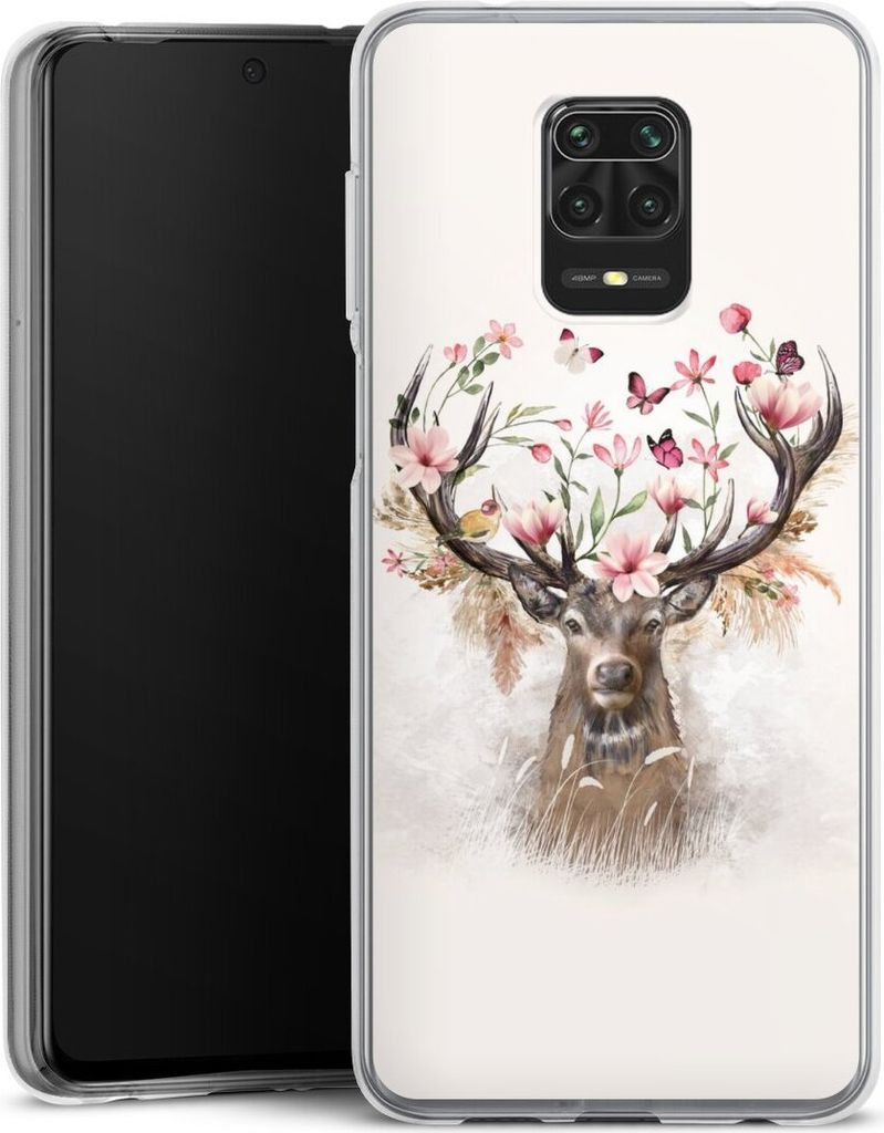 DeinDesign Handyhülle für Xiaomi Redmi Note 9 Pro Silikon Hülle Case Smartphone Schutzhülle Blumen Hirsch Tiere