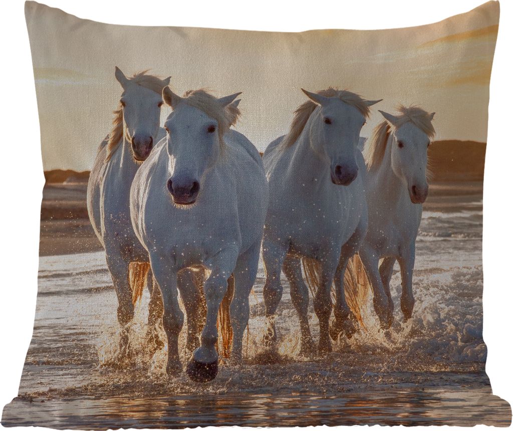 MuchoWow Outdoor Kissen - Pferde - Wasser - Strand - Tiere - 45x45 cm - Wetterfest - Lounge Kissen - Fotokissen - Dekoratives Kissen