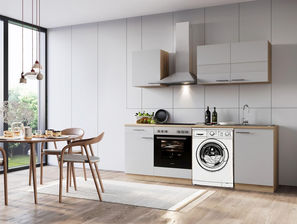 Küche Küchenzeile für Unterbau Waschmaschine Eiche Weiß Merle 220 cm Respekta