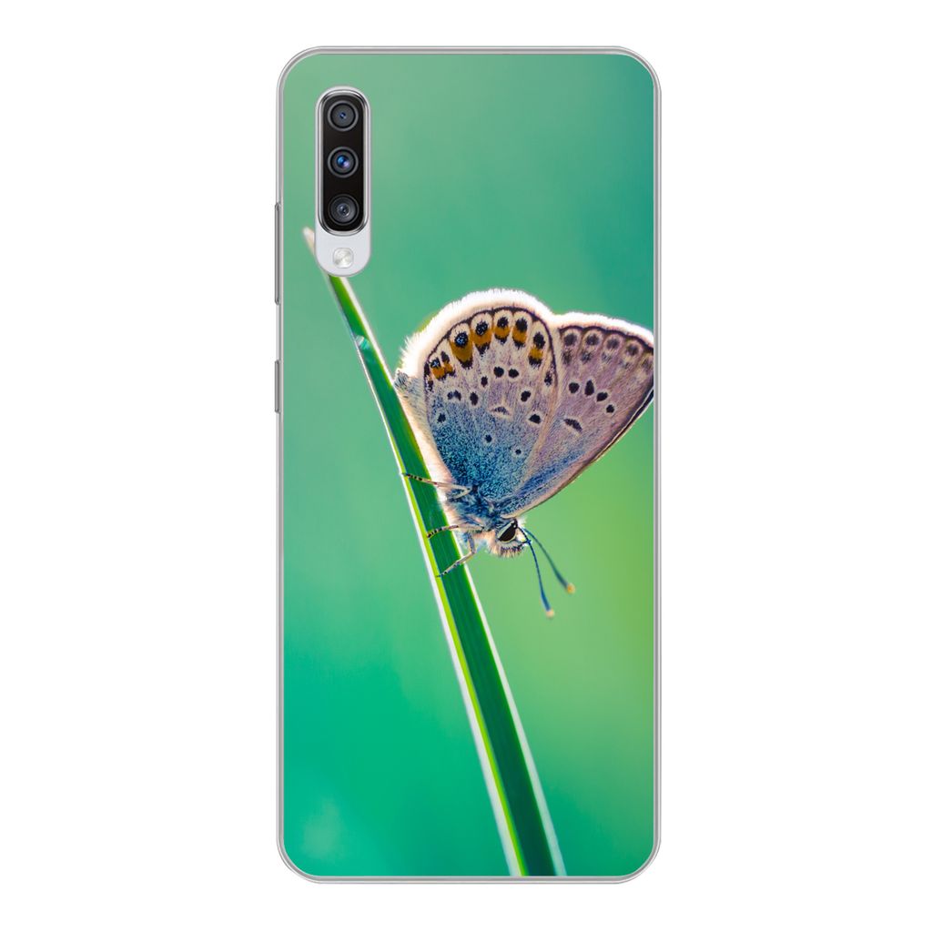 MuchoWow Handyhülle Schutzhülle Hülle für Samsung Galaxy A70 Schmetterling - Gras - Licht Silikon Softcase Handy Hülle - Schutzhaube