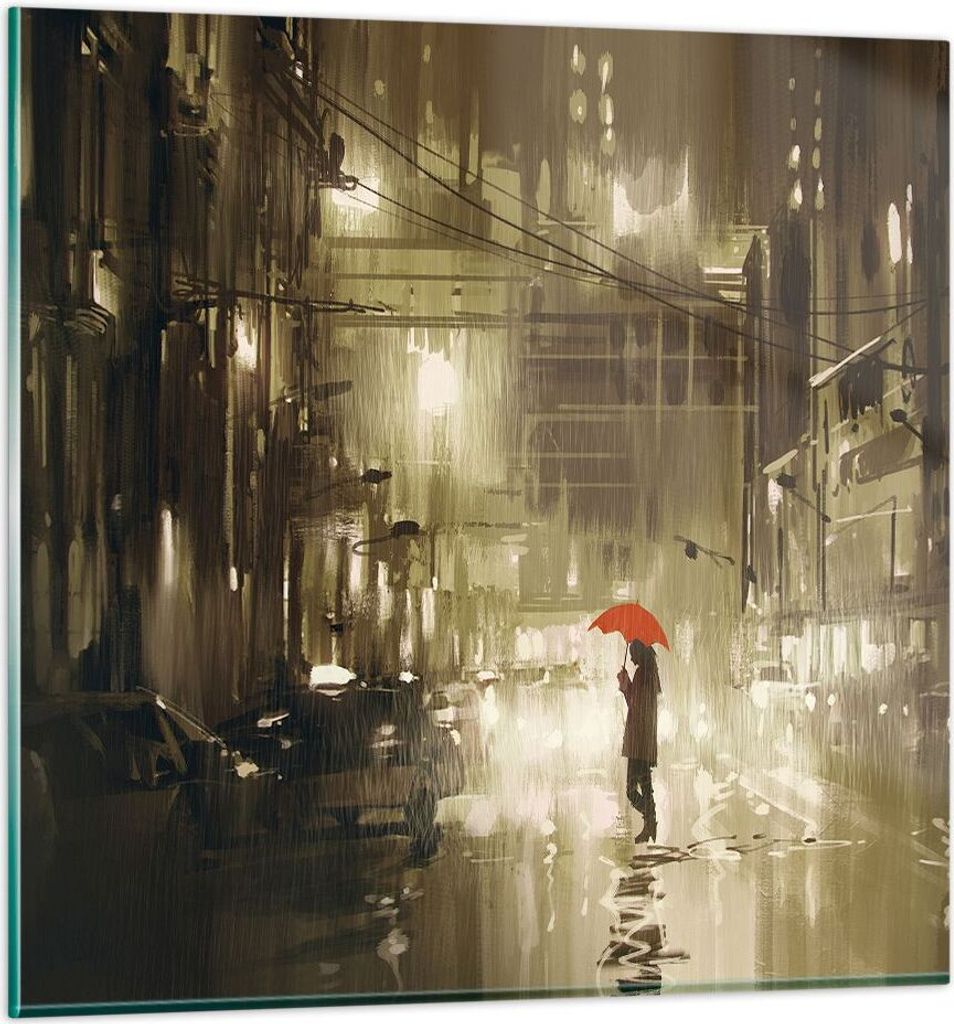 Bilder auf glas - Illustration Katastrophe Städtische Straße Regen - 60x60cm - Glasbilder - Wandbilder - Kunstdruck - Wanddekoration aus Glas - G...
