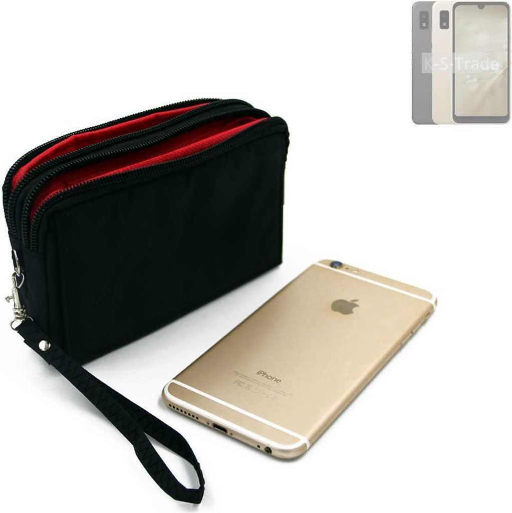 K-S-Trade Schutz Hülle Handy Hülle kompatibel mit Sharp Aquos Wish3 Gürteltasche Travelbag Handytasche mit Zusatzfächern, schwarz