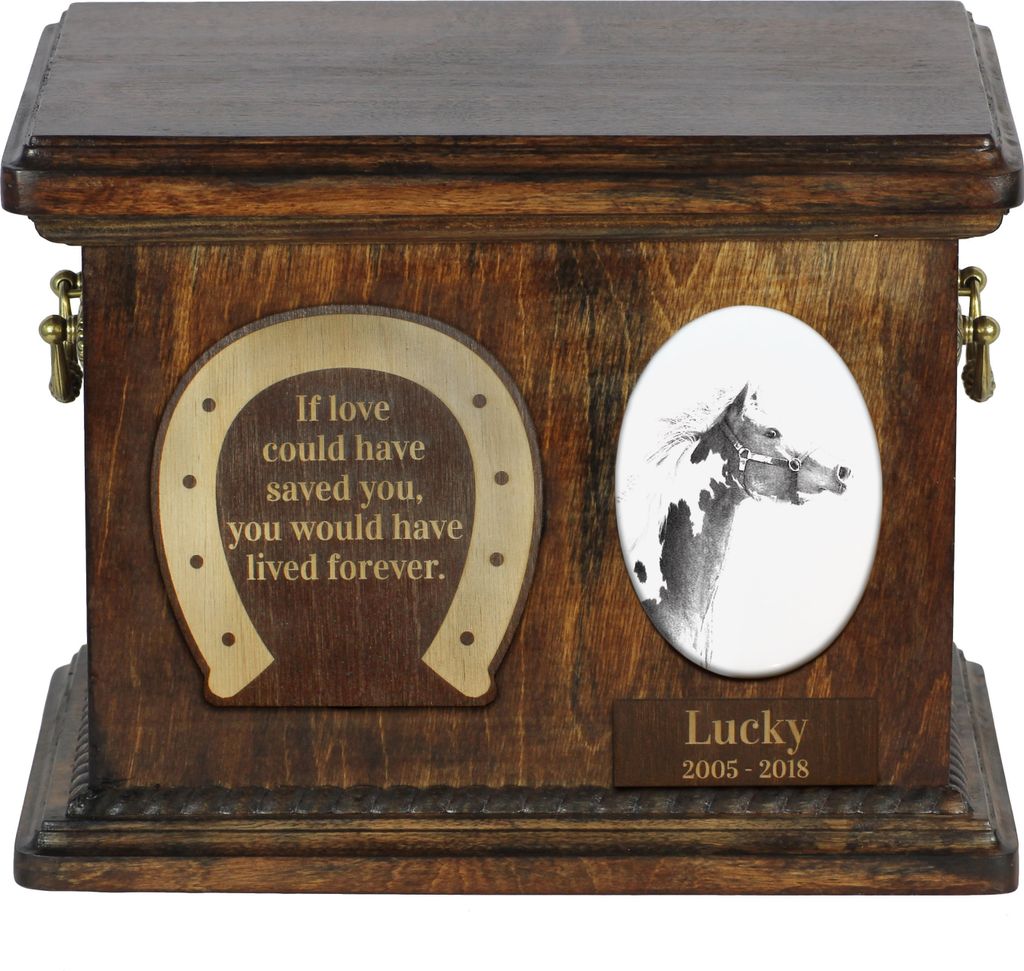 American Paint Horse - Eine Urne für die Asche eines Pferdes, eine Urne für ein Pferd mit Foto, personalisierte Tierasche-Box von Art-Dog.