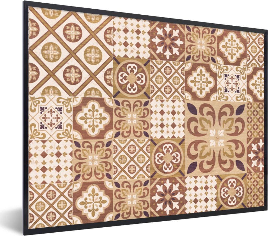 MuchoWow Gerahmtes Poster Blumen - Figuren - Vintage - Braun - Design 80x60 cm - Poster mit Schwarzem Bilderrahmen Wandposter Rahmen Foto Bilder ...