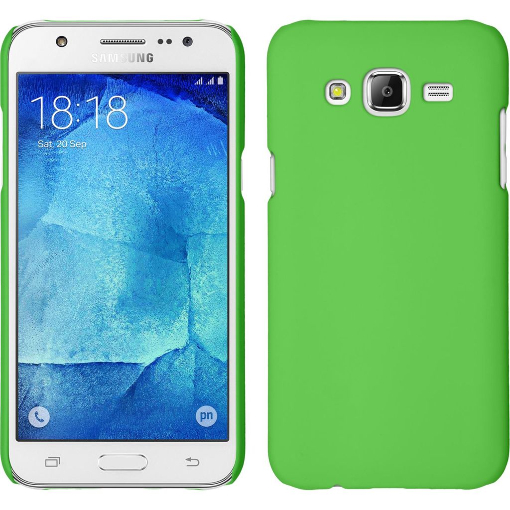 PhoneNatic Case kompatibel mit Samsung Galaxy J7 (2015 / J700) - Hülle grün gummiert Hard-case + 2 Schutzfolien