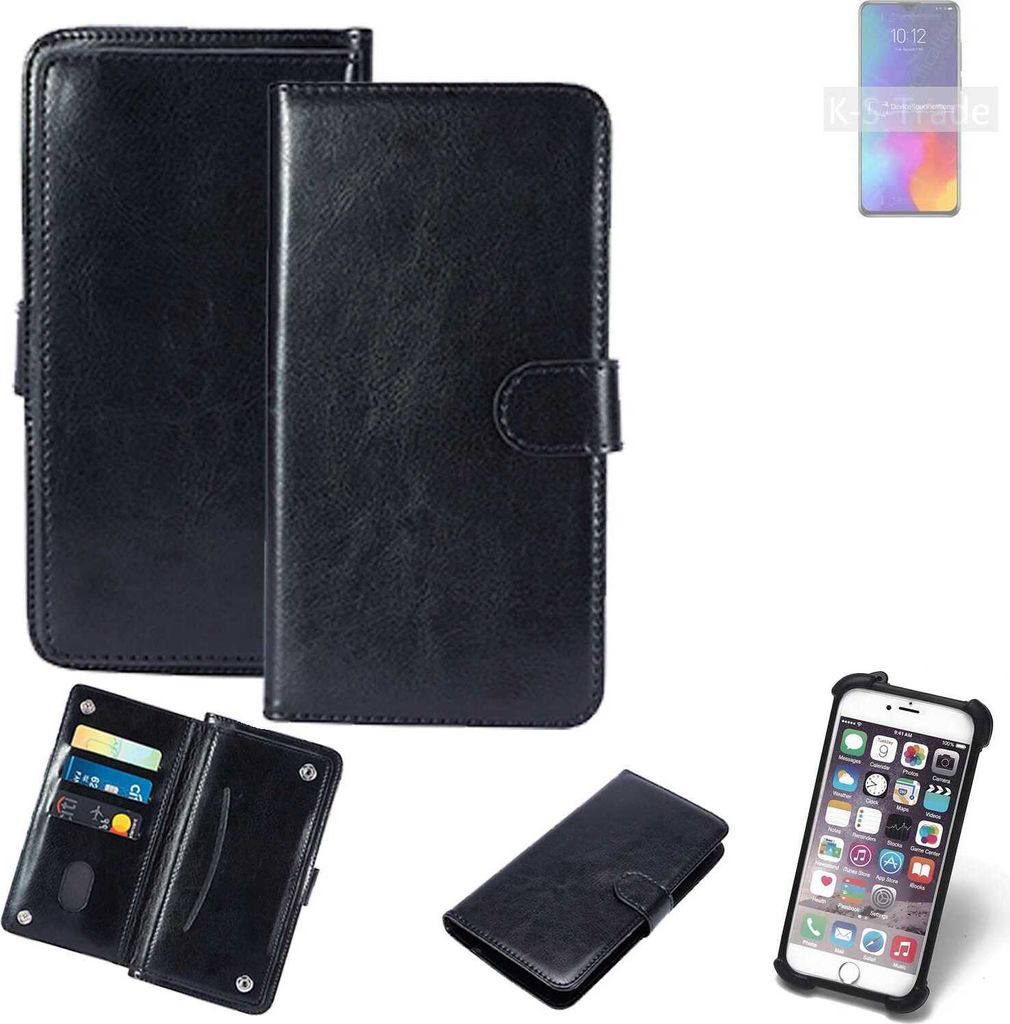 K-S-Trade 360° Hülle kompatibel mit Lenovo K10 Note schwarz Kunstleder Case BookCase WalletCase Kunstlederederhülle Handyhülle, Rundumschutz