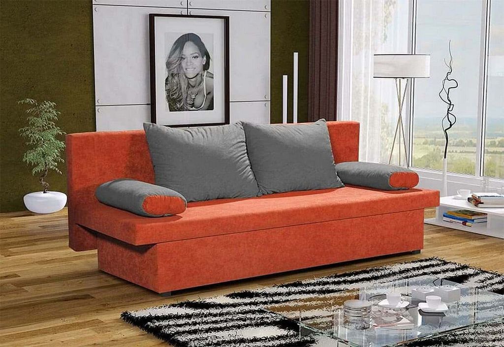 Klassisches Schlafsofa GIACINTO, orange + grau