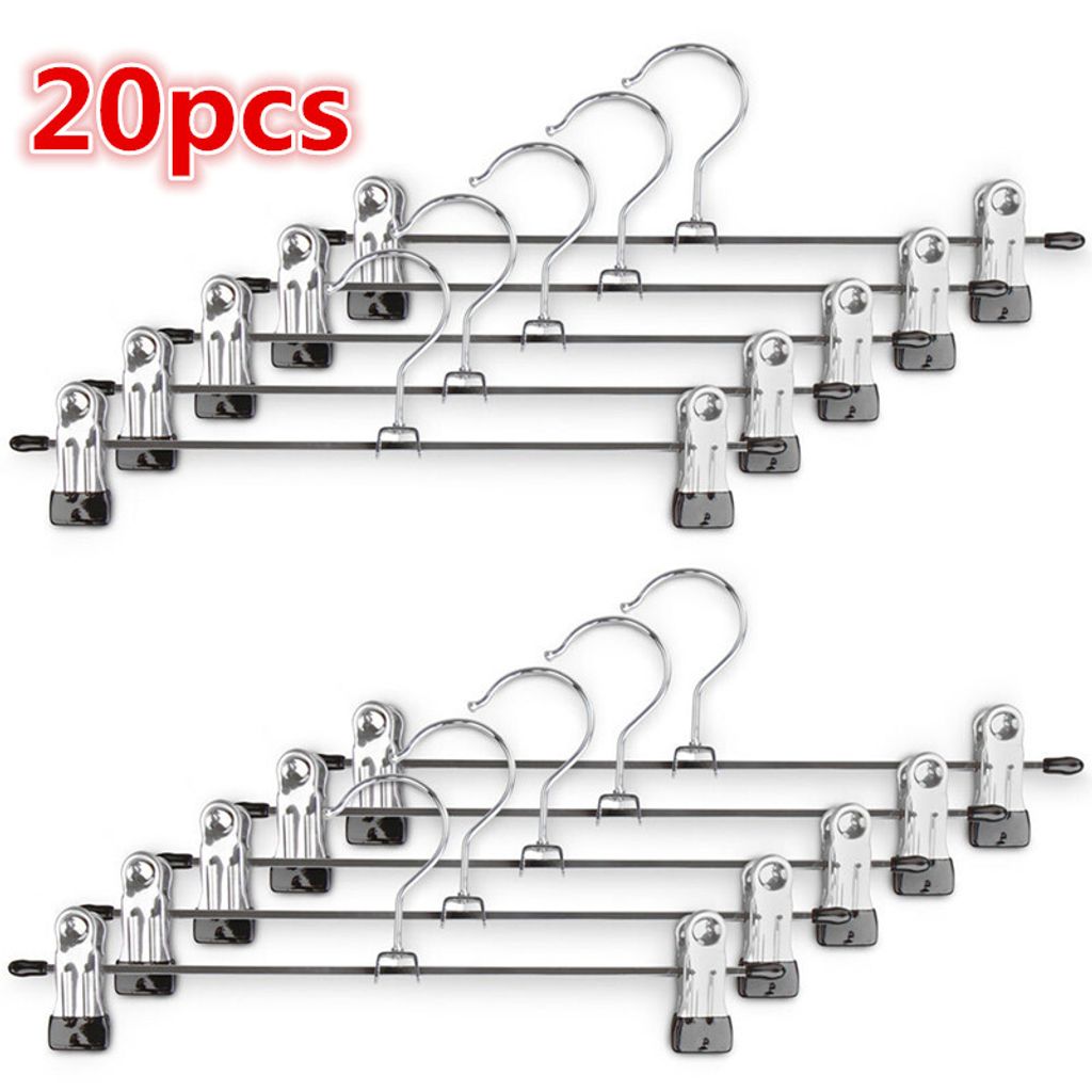 20x Klammerbügel Klammerbügel Metall Anti-Rutsch Hosenbügel Metall Kleiderbügel Rockbügel Silber
