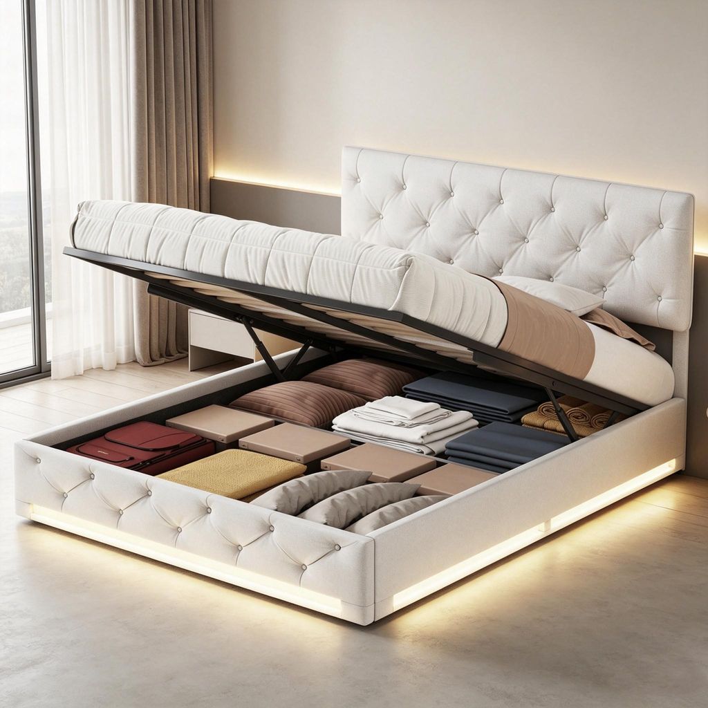 Letto imbottito INONEFT 140x200 cm con LED, letto con Immagine del prodotto 