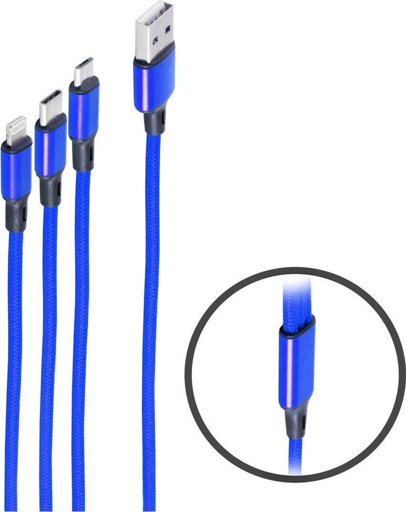 shiverpeaks -BASIC-S--USB 3in1 Ladekabel A Stecker auf USB Micro B + USB Typ C + 8-pin Stecker, blau, 1,2m (BS14-50071)