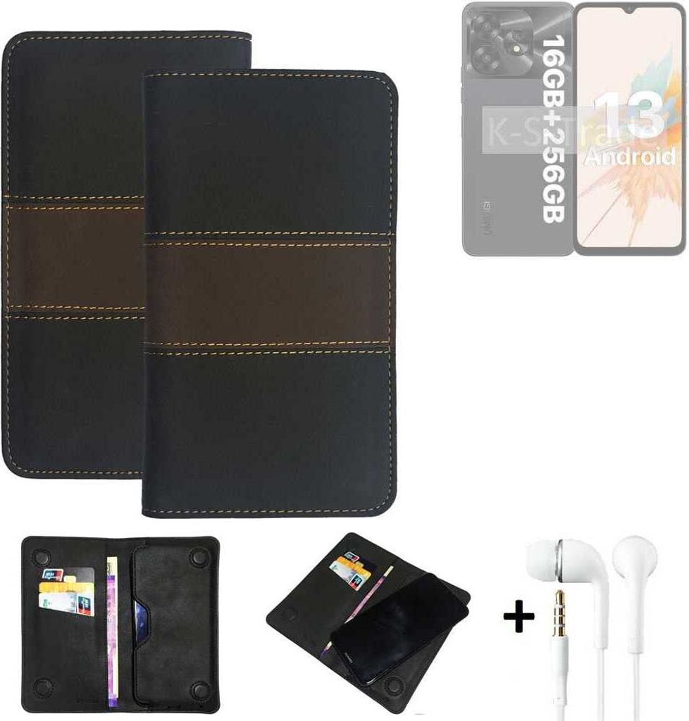 K-S-Trade Handyhülle + Kopfhörer kompatibel mit UMIDIGI A15 Schutzhülle Walletcase Bookstyle Tasche Schutz Case Hülle Wallet Cover Kunstleder