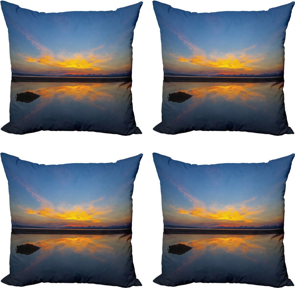 ABAKUHAUS Yellowstone Kissenbezug Set (4 Stück), Nationalpark Sun, Moderner Doppelseitiger Digitaldruck, 60 cm x 60 cm, Gelb / Blau