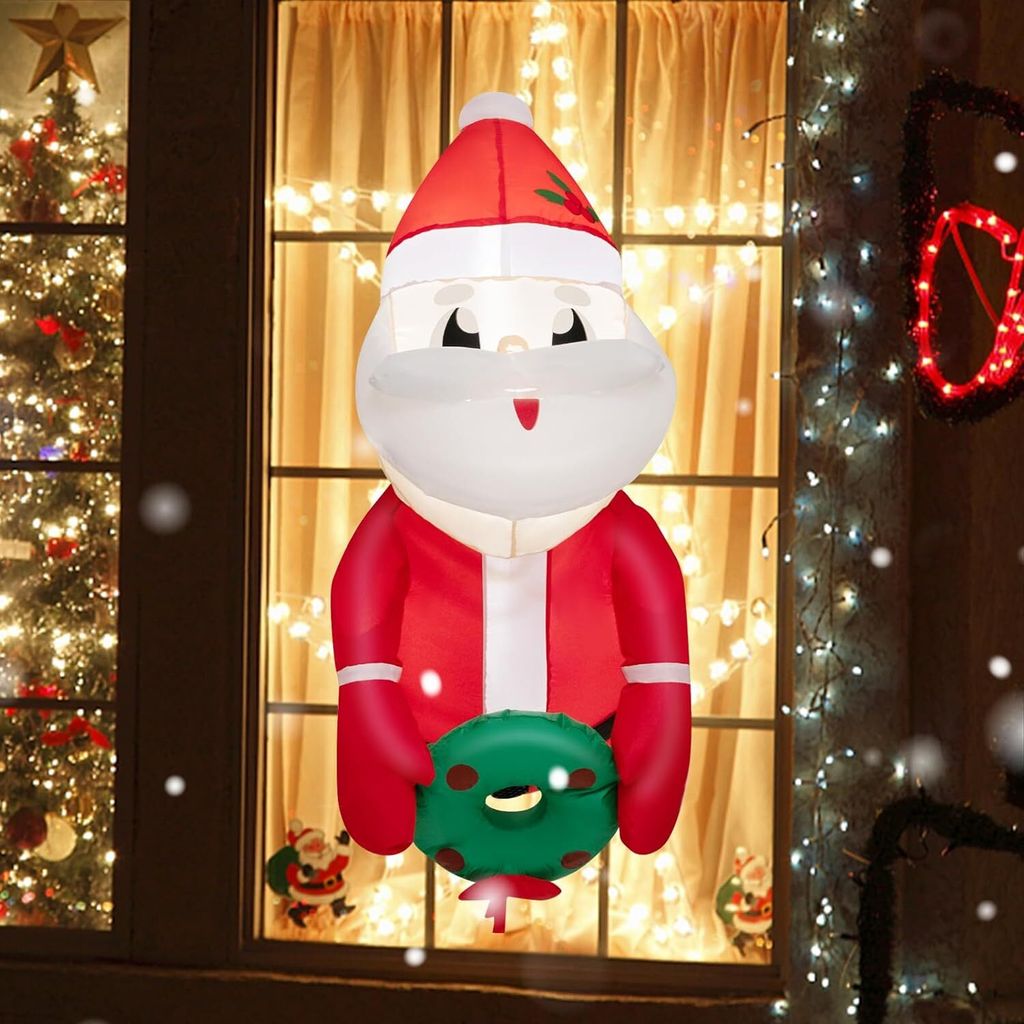 COSTWAY Gonfiabile Babbo Natale dalla finestra, 100CM LED Immagine del prodotto 