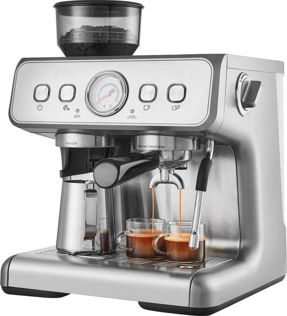 SucceBuy Espressomaschine mit Mahlwerk, 15 Bar halbautomatische Kaffeemaschine, 1 Tasse Volumen 0.53-1.76oz (15-50ml) ; 2 Tassen Volumen 1.58-3.17o...