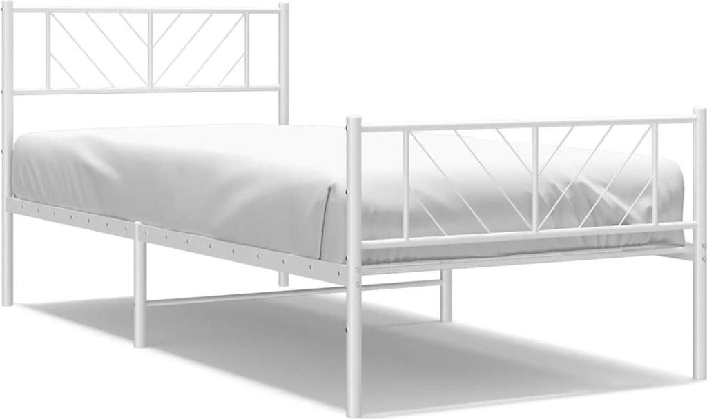 vidaXL Bettgestell mit Kopf- und Fußteil Metall Weiß 100x190 cm