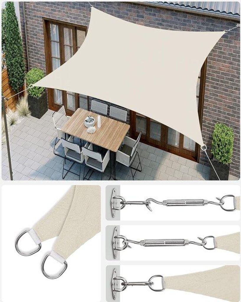 Wasserdichtes Sonnensegel 3x3m, 93% UV-Schutz, weiß, scheuerfest