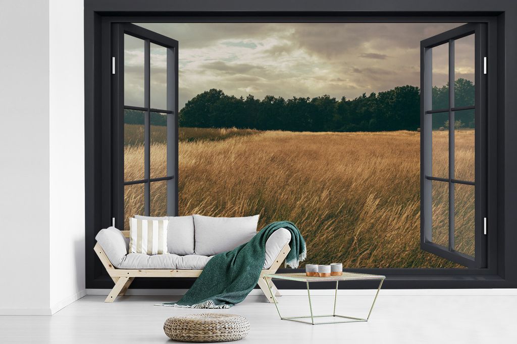 MuchoWow Fototapete für Wohnzimmer oder Schlafzimmer Wandtapete Vinyl Motivtapete Ansicht - Feld - Baum - 390x260 cm - Papiertapete