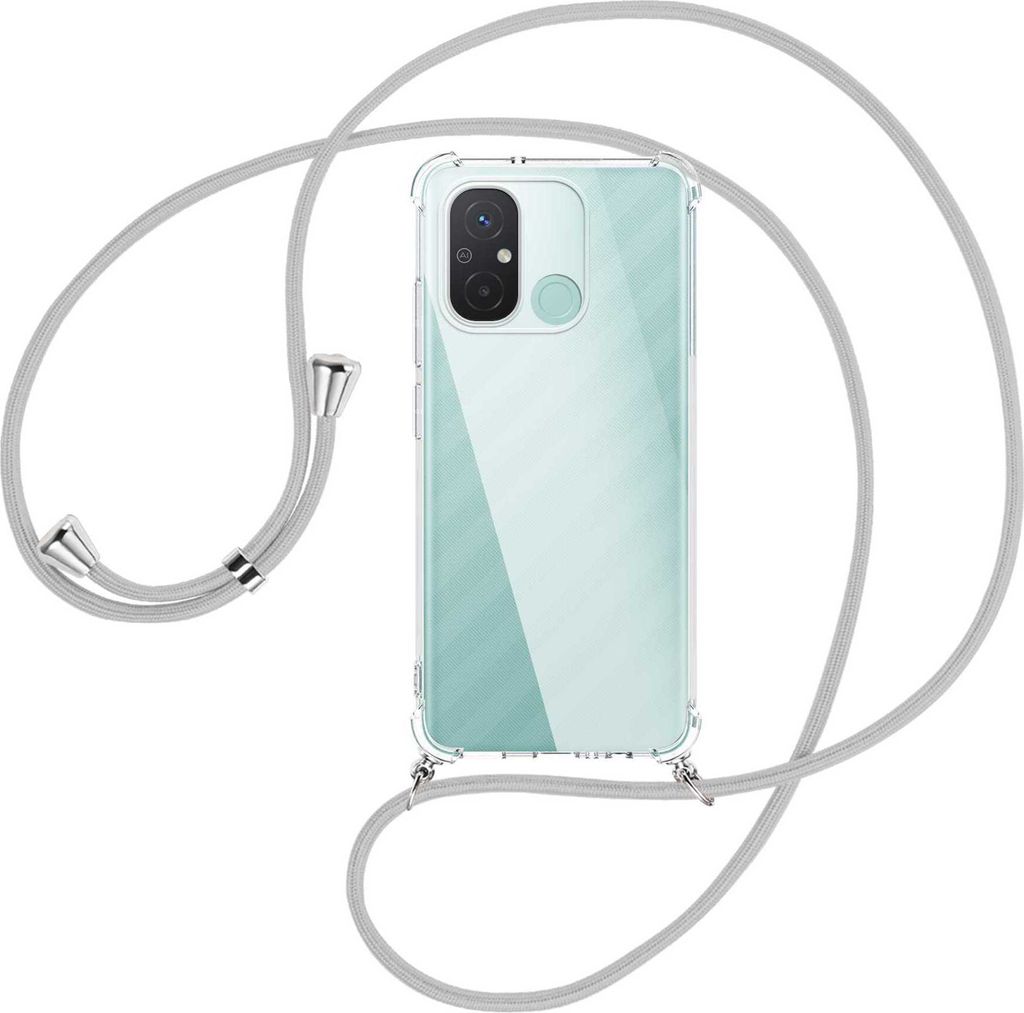 Handykette Backcover-Schutzhülle mit Band (Metall silberfarben) für Xiaomi Redmi 12C (6.71'') - silbergrau