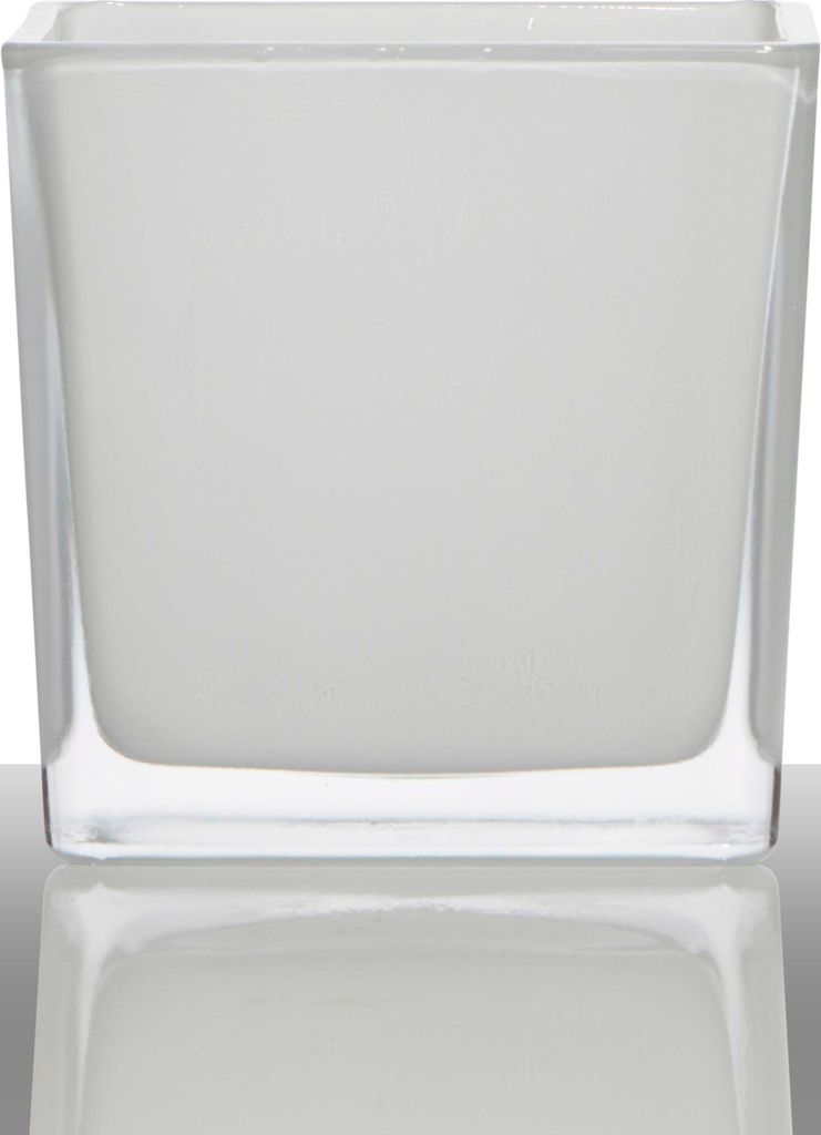 INNA-Glas Glas Übertopf Kim, Würfel - Viereckig, weiß, 14x14x14cm - Blumentopf - Pflanzkübel
