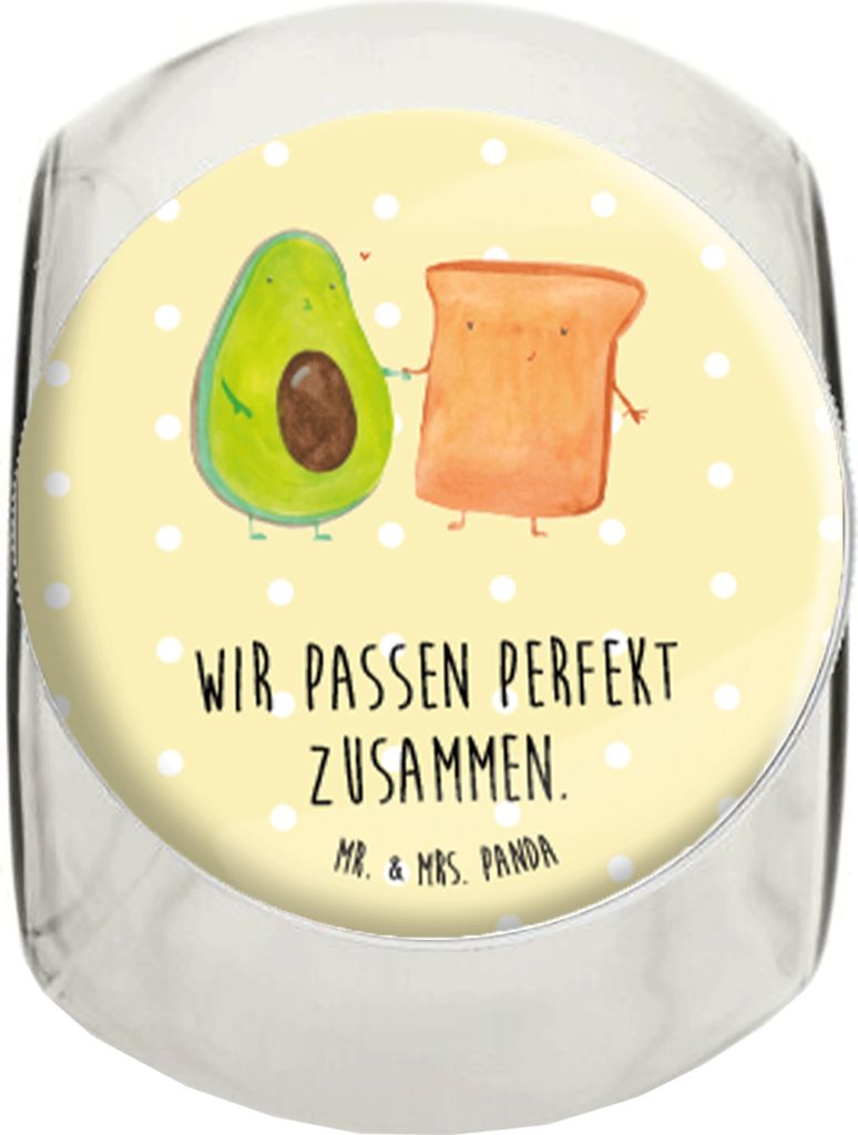Mr. & Mrs. Panda Kaffeedose Avocado Toast L 870ml - Gelb Pastell - Geschenk, glasbehälter, Bonboniere, Teedose, Hochzeit, Hochzeitsgeschenk, Freun...