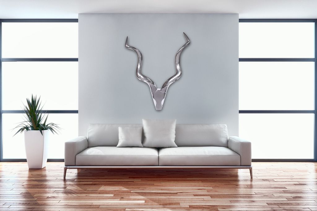 Hirschgeweih Wanddekoration 80 cm Alu moderne Deko silber Produktbild 3