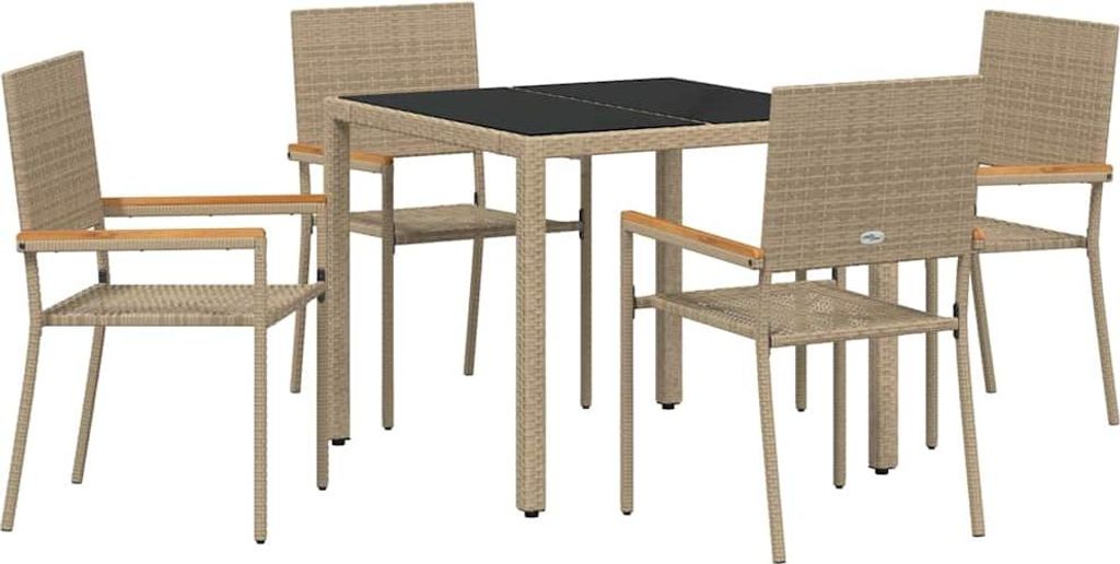 "SALE 2026"Stuhl Terrasse - Garten Essgruppe 5er set - Balkonmöbel - Campingstuhl elegantes Design - Beige Poly-Rattan - 90x90x75cm - Gartenstühl...