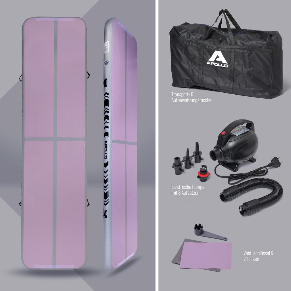 Apollo Air Mat Pro Air Tracking Matte aufblasbare Gymnastikmatte 400 x 100 x 10 cm - pink